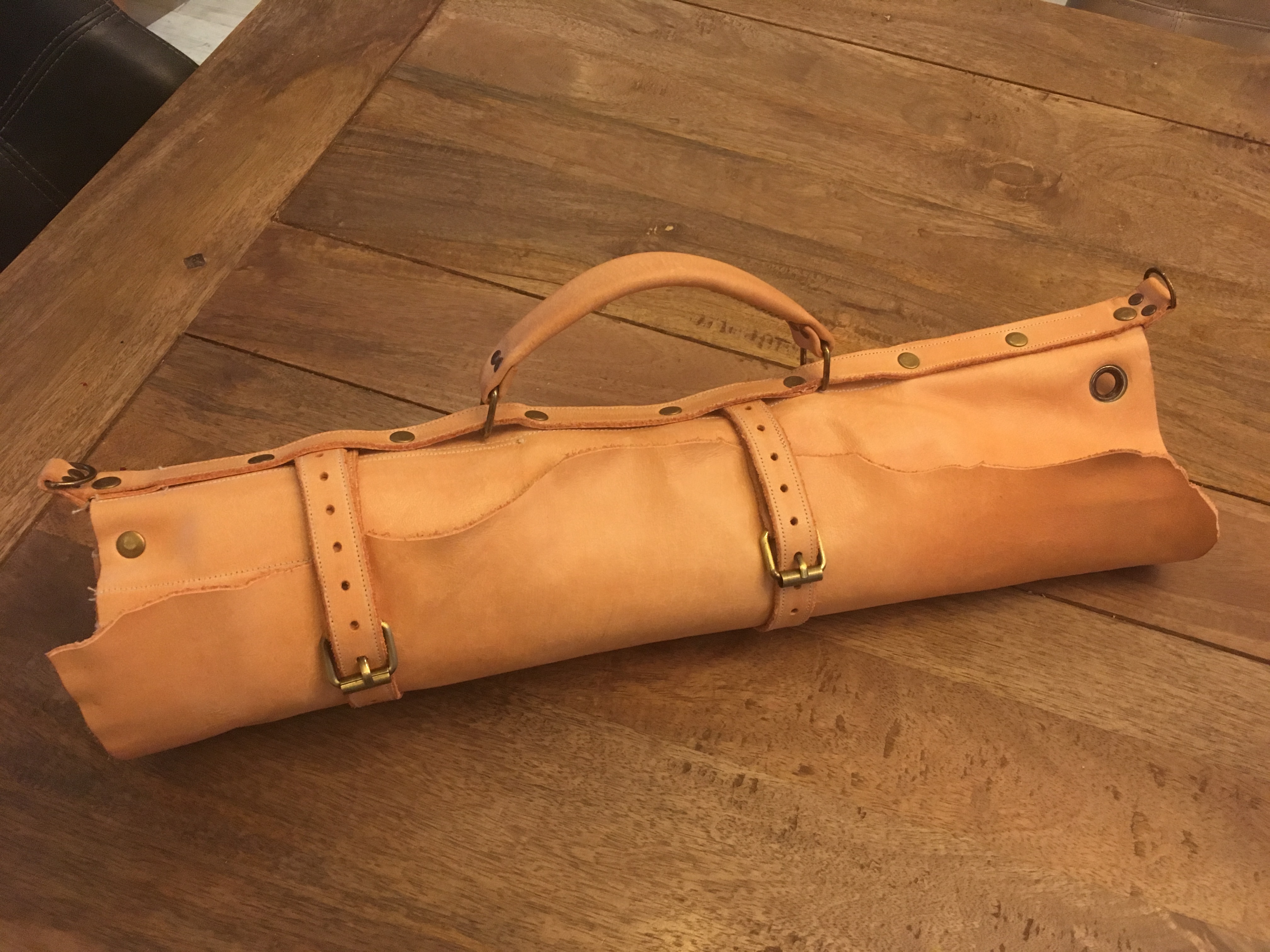 Leather chef knife roll